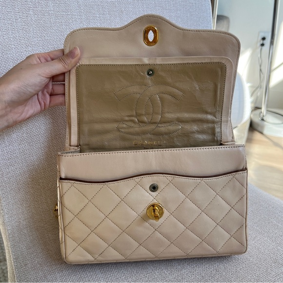 RARE Vintage CHANEL Classic Flap Bag Quilted Lambskin / CHANEL Double Flap Baf - Picture 9 of 11